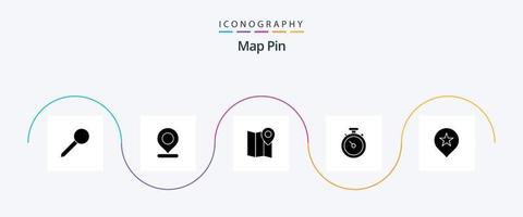 Map Pin Glyph 5 Icon Pack inklusive . Kompass. Navigation. Lage vektor