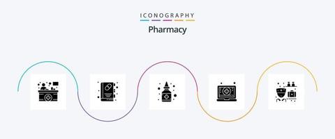 Apotheke Glyphe 5 Icon Pack inklusive Medizin. Apotheke. Flasche. medizinisch. Digital vektor