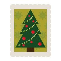 god jul tall träd bollar dekoration stämpel ikon vektor