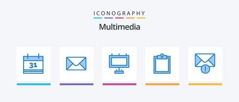 multimedia blå 5 ikon packa Inklusive . buffert. post. kreativ ikoner design vektor