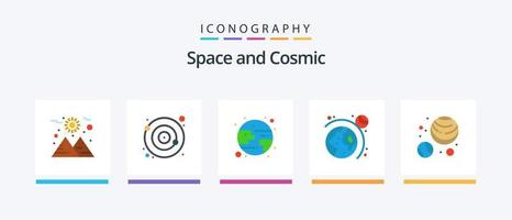 Space Flat 5 Icon Pack inklusive . Planeten. Vorhersage. Galaxis. System. kreatives Symboldesign vektor