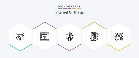 internet av saker 25 linje ikon packa Inklusive hörlurar. dela med sig. internet av saker. plats. internet vektor