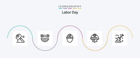 Labor Day Line 5 Icon Pack inklusive Tag. Reparatur. Arbeit. Helm vektor