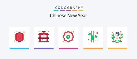 chinesisches neujahr flach 5 icon pack inklusive yin yang. Neu. dekorativ. Mond. China. kreatives Symboldesign vektor
