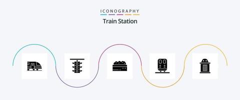 Bahnhof Glyphe 5 Icon Pack inklusive Ticket. Bahn. Bahn. Eisenbahn. Pflanze, Anlage vektor