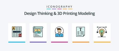 Design Thinking und D Printing Modeling Line gefüllt 5 Icon Pack inklusive Bleistift. erziehen. Browser. Idee. Birne. kreatives Symboldesign vektor