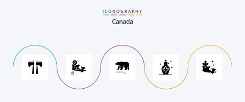 kanada glyf 5 ikon packa Inklusive blad. Karta. polär. blad. vatten vektor