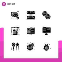 Stock Vector Icon Pack mit 9 Zeilenzeichen und Symbolen für Grafikdesign-Tools China-Maschinenhaken editierbare Vektordesign-Elemente