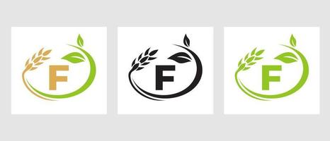 buchstabe f landwirtschaftslogo. Agribusiness, Eco-Farm-Design-Vorlage vektor