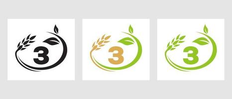 Buchstabe 3 Landwirtschaftslogo. Agribusiness, Eco-Farm-Design-Vorlage vektor