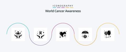 World Cancer Awareness Glyph 5 Icon Pack inklusive Luftballons. medizinisch. Welttag. Versicherung. Herz Bewusstsein vektor
