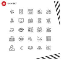 Stock Vector Icon Pack mit 25 Zeilenzeichen und Symbolen für das Web der Schreibtischschule, Telefonlineal, editierbare Vektordesign-Elemente