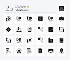 Hilfe und Support 25 solide Glyphen-Icon-Packs inklusive Hilfe. Kommunikation. Telefon. Post. Email vektor