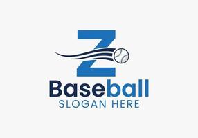 Buchstabe z Baseball-Logo-Konzept mit beweglicher Baseball-Icon-Vorlage vektor