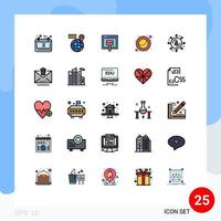 Gruppe von 25 gefüllten flachen Farbzeichen und Symbolen für Internetwerbung Kuchen Kredit Mond online editierbare Vektordesign-Elemente vektor