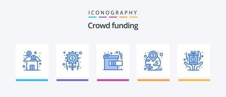 crowdfunding blå 5 ikon packa Inklusive tilldela. landmärke. uppgifter. investering. pris. kreativ ikoner design vektor