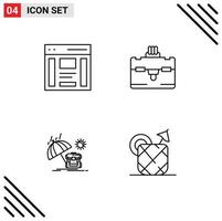 uppsättning av 4 modern ui ikoner symboler tecken för kommunikation ryggsäck rätt turist säsong redigerbar vektor design element