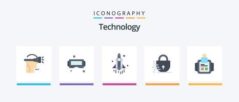 Technologie Flat 5 Icon Pack inklusive Zeit. Einzeigeruhr. starten. Technologie. Digital. kreatives Symboldesign vektor