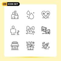 packa av 9 modern konturer tecken och symboler för webb skriva ut media sådan som luft mänsklig emoji riktning avatar redigerbar vektor design element
