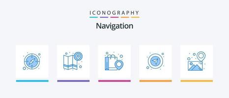 Navigation Blue 5 Icon Pack inklusive Karte. Galerie. Karte. Navigation. Pfeil. kreatives Symboldesign vektor