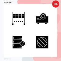 Piktogramm-Set aus 4 einfachen soliden Glyphen des Finish-Check-Geräts genehmigen vollständig schattenbearbeitbare Vektordesign-Elemente vektor