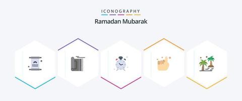 Ramadan 25 Flat Icon Pack inklusive einem. Hand. beten. Alarm. Uhr vektor