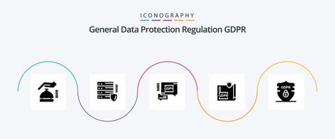 Gdpr Glyph 5 Icon Pack inklusive Schloss. dokumentieren . Schutz . sicher vektor