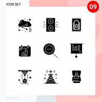 Gruppe von 9 modernen soliden Glyphen, die für bearbeitbare Vektordesign-Elemente des Teppichdatums festgelegt werden vektor