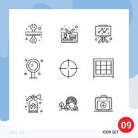 Stock Vector Icon Pack mit 9 Zeilenzeichen und Symbolen zur Reflexion Innen Mitarbeiterkarte Beauty Graph editierbare Vektordesign-Elemente