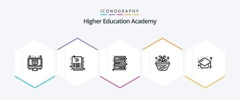 akademi 25 linje ikon packa Inklusive keps. studie. ark. vetenskap. utbildning vektor