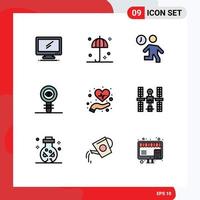Stock Vector Icon Pack mit 9 Zeilenzeichen und Symbolen für Laborchemikalien Regenschirm Biologie Menschen editierbare Vektordesign-Elemente