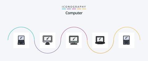 dator linje fylld platt 5 ikon packa Inklusive . imac. bärbar dator. enhet vektor