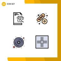 4 universelle Fillline-Flachfarben für Web- und mobile Anwendungen Datei-Hardware-Baguette-Computersymbole editierbare Vektordesign-Elemente vektor
