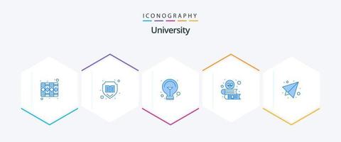 universitet 25 blå ikon packa Inklusive papper. lärare. Glödlampa. studie. bok vektor