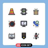 Stock Vector Icon Pack mit 9 Zeilen Zeichen und Symbolen für Gerät Computer Box Watch Office editierbare Vektordesign-Elemente