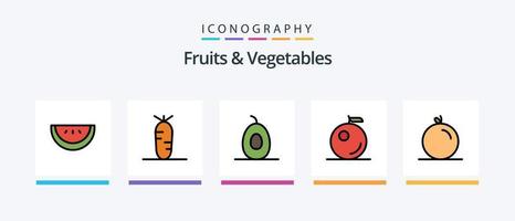 Obst und Gemüse Linie gefüllt 5 Icon Pack inklusive. Lebensmittel. . kreatives Symboldesign vektor