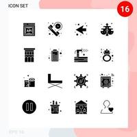 moderner Satz von 16 soliden Glyphen und Symbolen wie Nachlassprozess Zeit kreative Pflanze editierbare Vektordesign-Elemente vektor