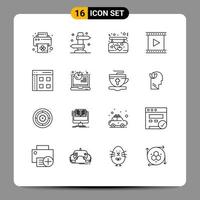 uppsättning av 16 modern ui ikoner symboler tecken för app film tillgivenhet filma kamera redigerbar vektor design element
