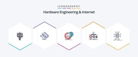 Hardware-Engineering und Internet 25 gefüllte Symbolpakete einschließlich Internet. iot. Netzwerk. Infografik. Daten vektor