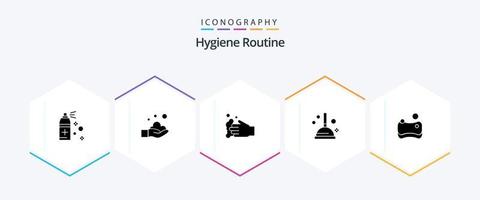 Hygiene-Routine-Icon-Pack mit 25 Glyphen, einschließlich . Verbesserung. Schwamm vektor