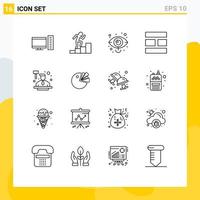 Stock Vector Icon Pack mit 16 Linienzeichen und Symbolen für Auktionator-Layout Auge Bildcollage editierbare Vektordesign-Elemente