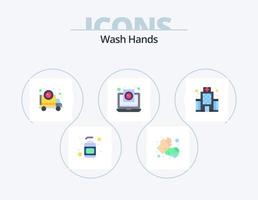 tvätta händer platt ikon packa 5 ikon design. byggnad. Rapportera. korona. medicinsk. coronavirus vektor