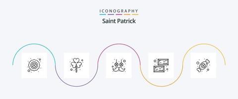 Saint Patrick Line 5 Icon Pack inklusive Süßigkeiten. Wert. Kleeblatt. Barren. Blume vektor