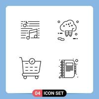 Stock Vector Icon Pack mit 4 Zeilenzeichen und Symbolen für Musik-Shopping-Song-Internet-Warenkorb editierbare Vektordesign-Elemente