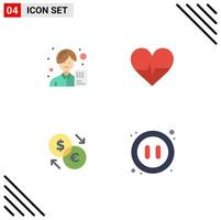 uppsättning av 4 modern ui ikoner symboler tecken för revisor valuta avatar hjärta dollar redigerbar vektor design element