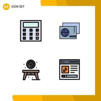 uppsättning av 4 vektor fylld linje platt färger på rutnät för beräkning tabell identitet handla kommunikation redigerbar vektor design element