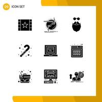 9 fast glyf begrepp för webbplatser mobil och appar browser leksak tråd godis sockerrör bar redigerbar vektor design element