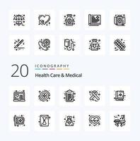 20 Gesundheitswesen und medizinische Linie Icon Pack wie medizinische Ausbildung Buch Medical Ribbon Hospital vektor