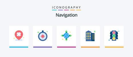 Navigation Flat 5 Icon Pack inklusive . Verkehr. Globus. Signal. Büro. kreatives Symboldesign vektor