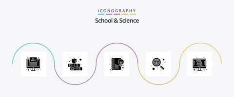 Schule und Wissenschaft Glyphe 5 Icon Pack inklusive Wörterbuch. Forschung. Inhalt. globale Forschung. entdecken vektor